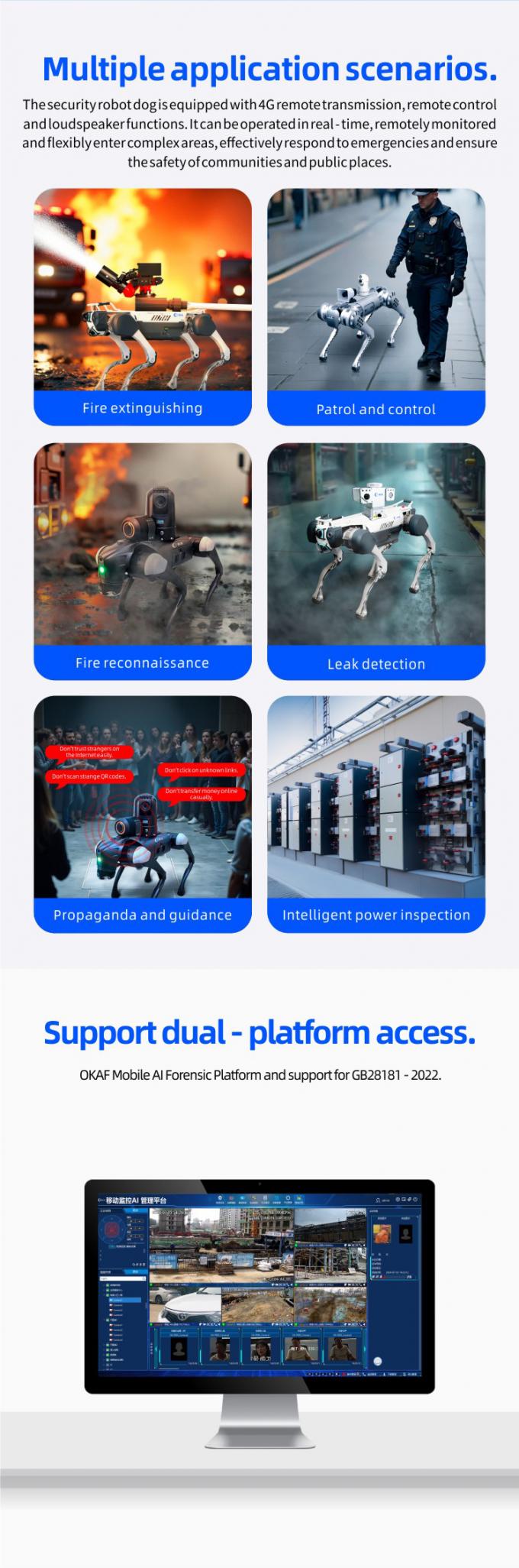 OKAF AI المراقبة الآلية الآلية الحراسة الآلية الحراسة الصناعية روبوت الكلب الأمن الذكي روبوت رباعي 7