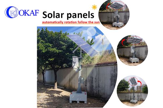 برج مراقبة CCTV يعمل بالطاقة الشمسية ذاتيًا من OkTower مع سارية تلسكوبية بطول 4 متر تدعم 4G Starlink للفيديو عن بعد